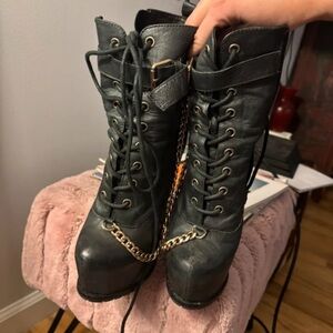 Zigi Soho Black Lace-Up Boots with Gold Accent